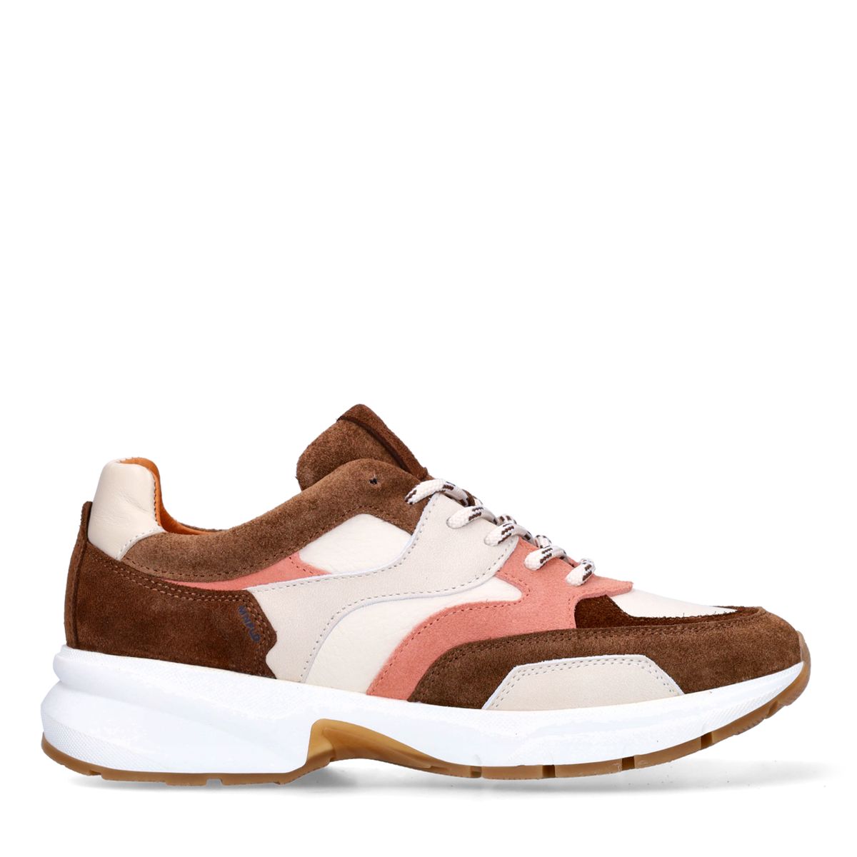 Manfield Bruine Leren Sneakers Met Multicolor Suède Details Met Plateau Zool Van 4 Cm Met Veters - Maat 36