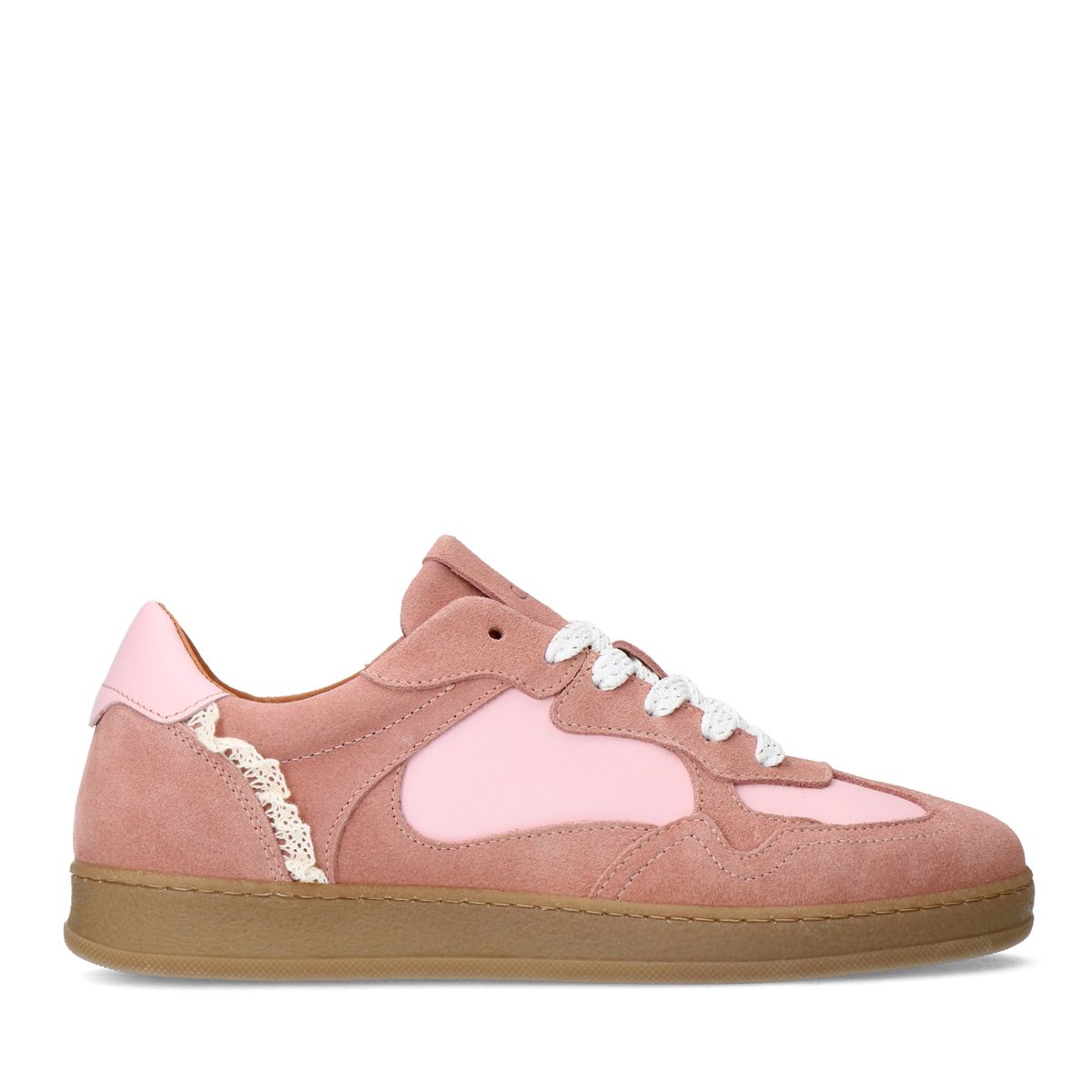Roze suède sneakers sneakers met kant