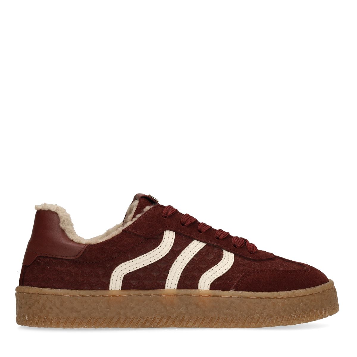 No Stress Burgundy Suède Sneakers Met Bontvoering