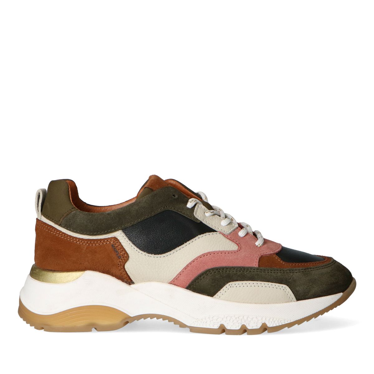 Groene suède sneakers met multicolour details