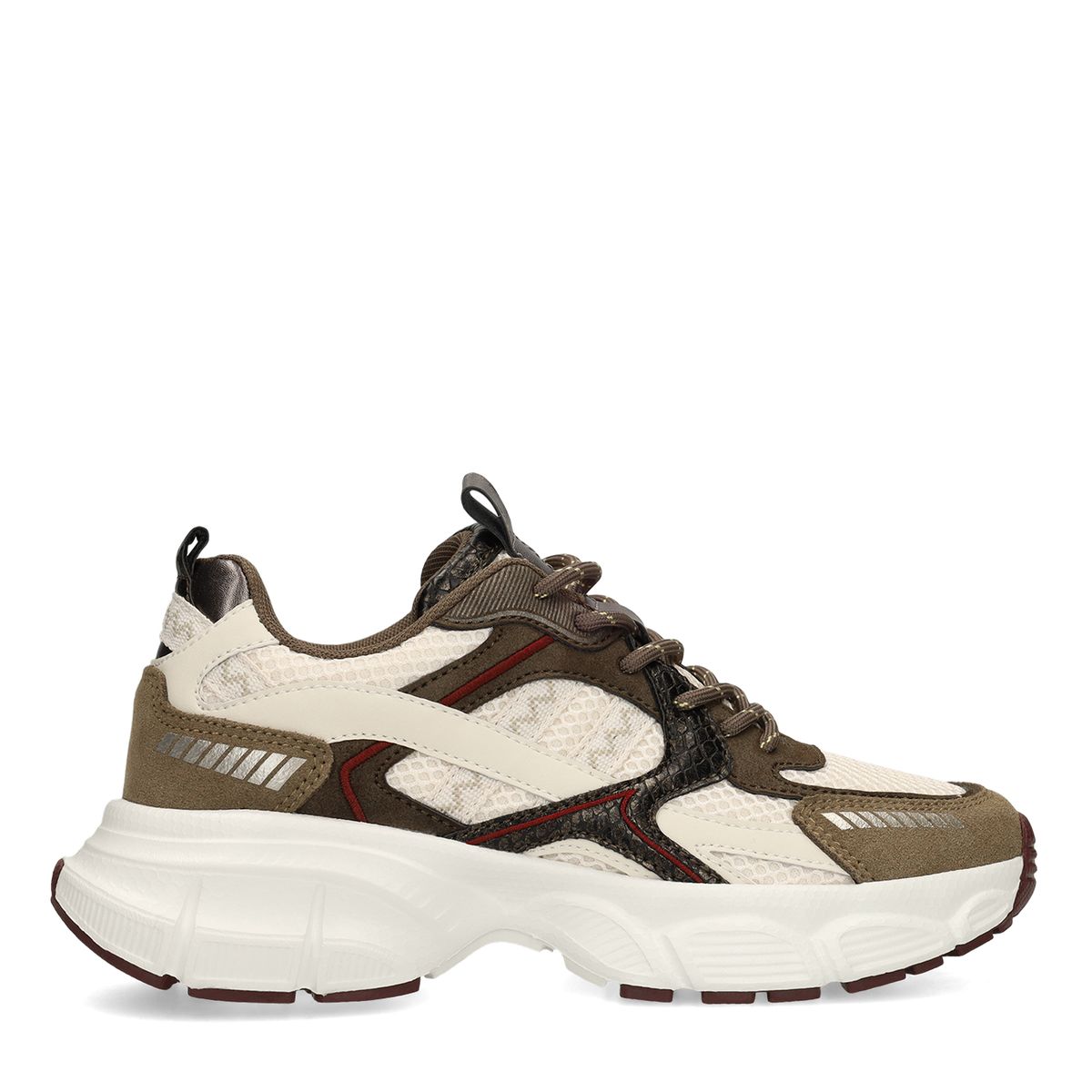 Groene mesh sneakers met beige details