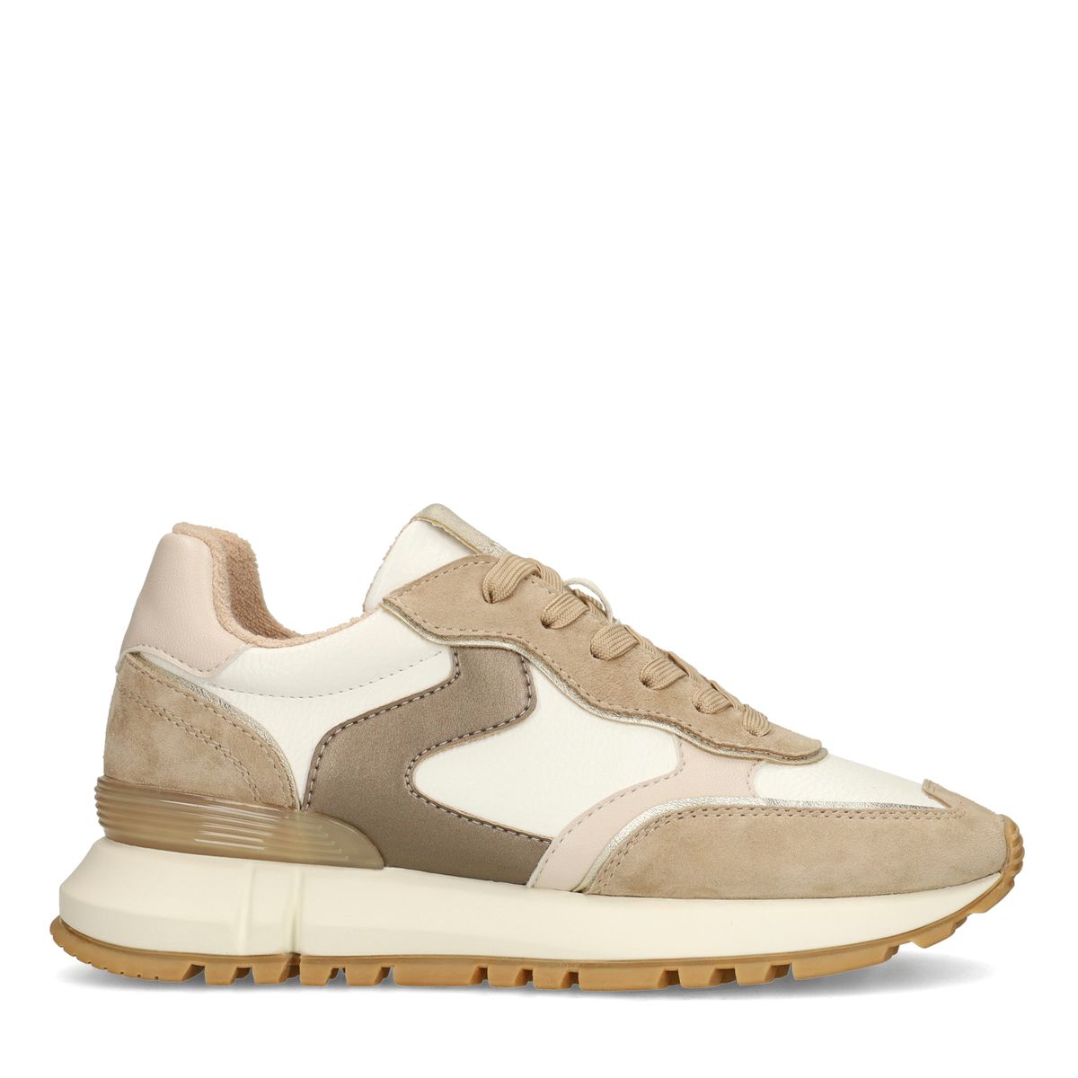 Manfield Weiße Ledersneaker Mit Beigefarbenen Veloursleder-Details