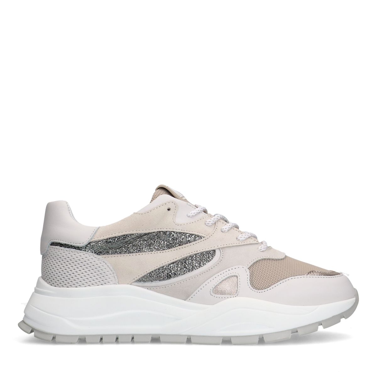 Witte leren sneakers met glitter details