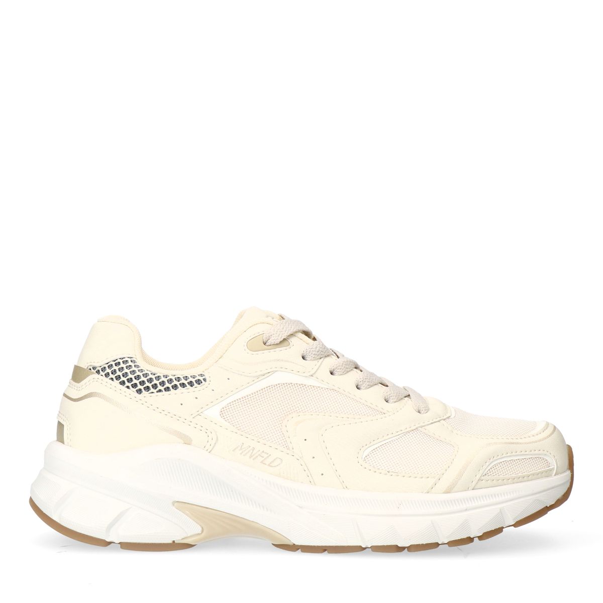 Witte crème sneakers met mesh details