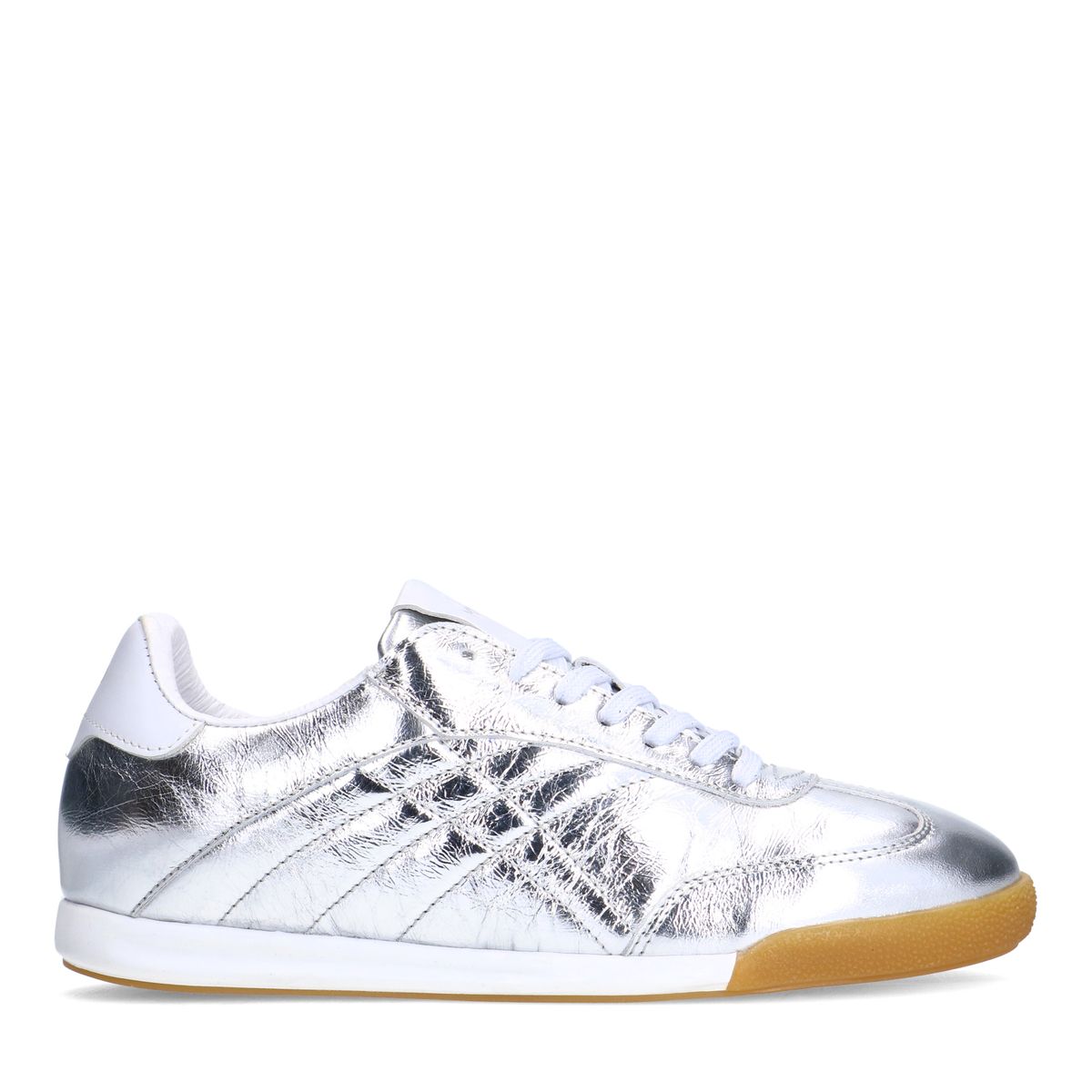 Zilveren leren metallic sneakers