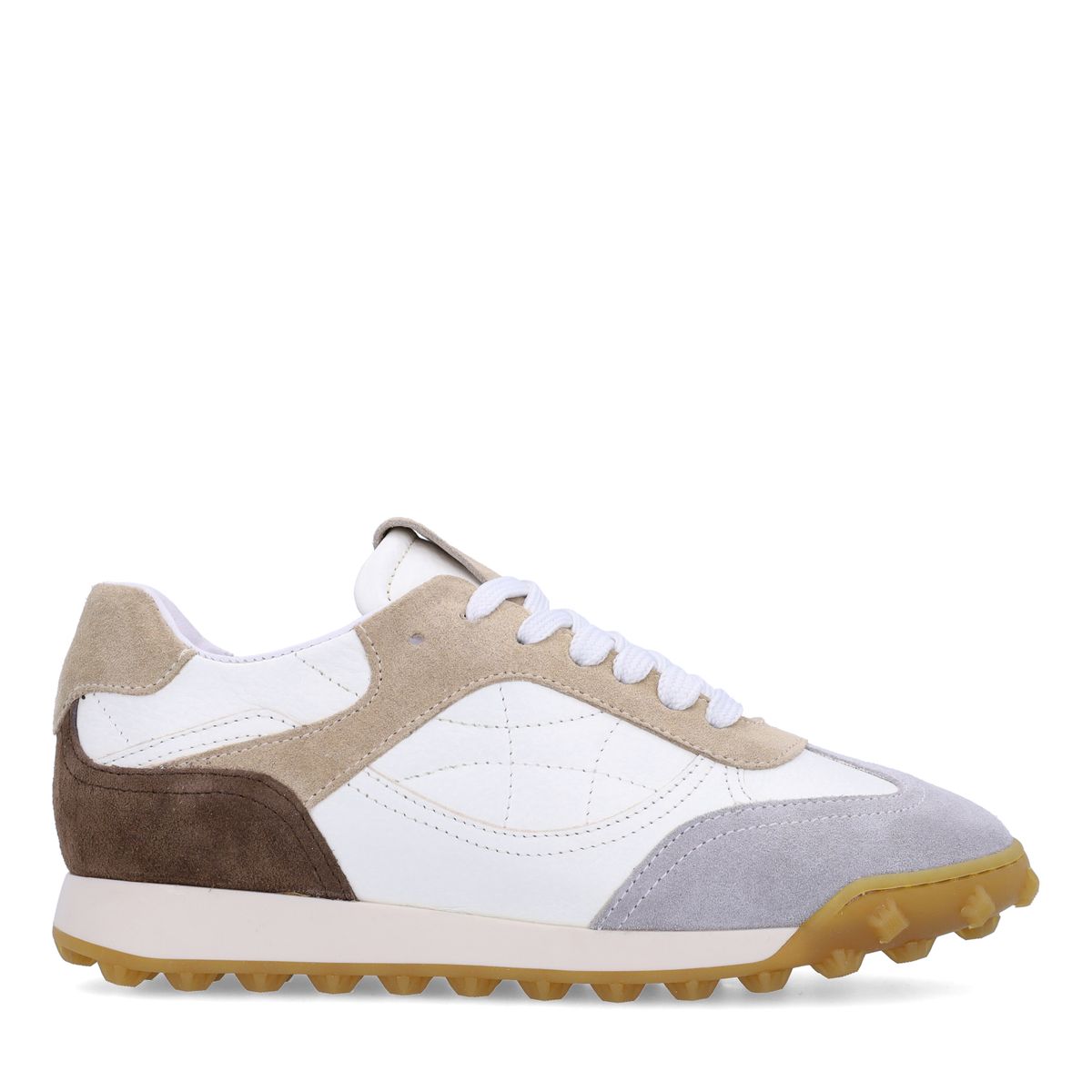 Witte leren sneakers met taupe suède details