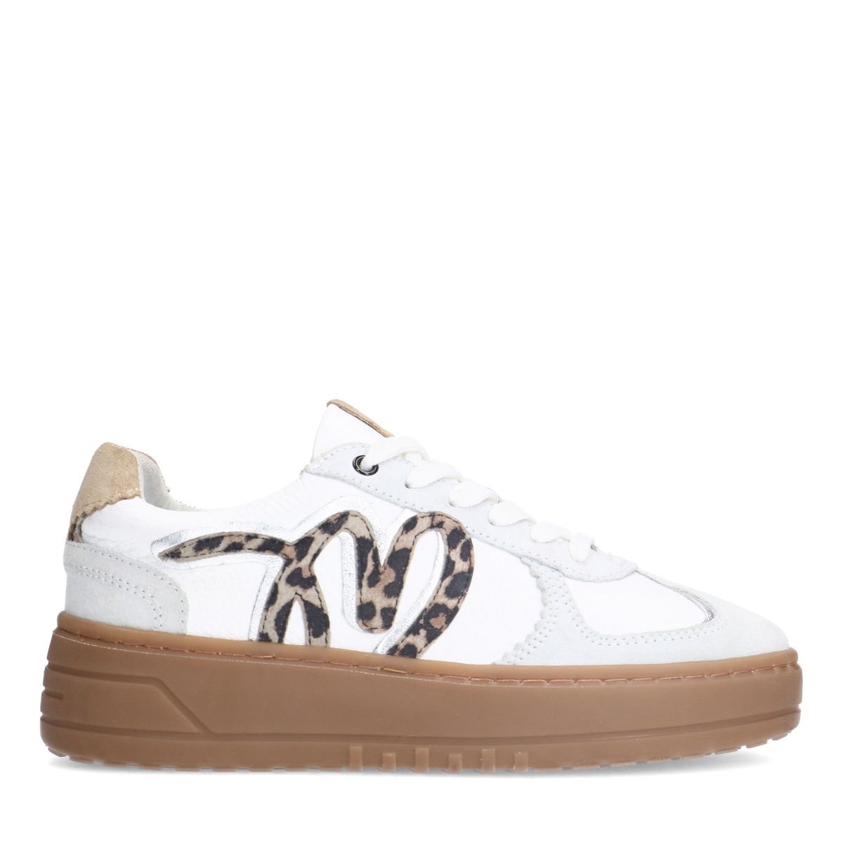 Witte leren sneakers met leopard details