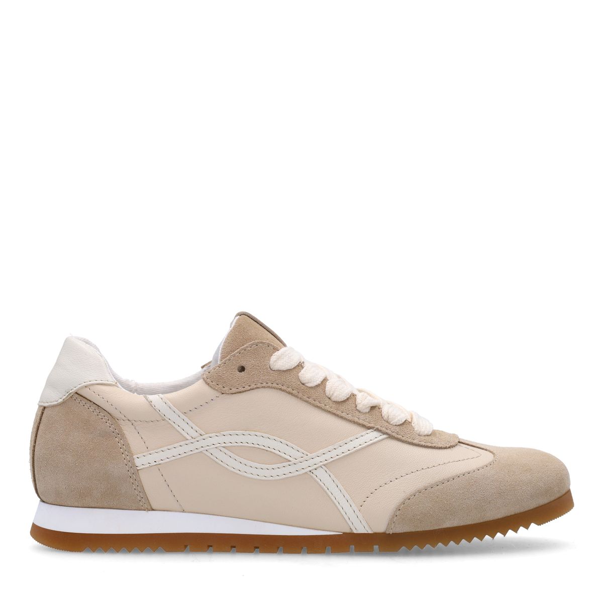 Witte crème leren sneakers met beige suéde details