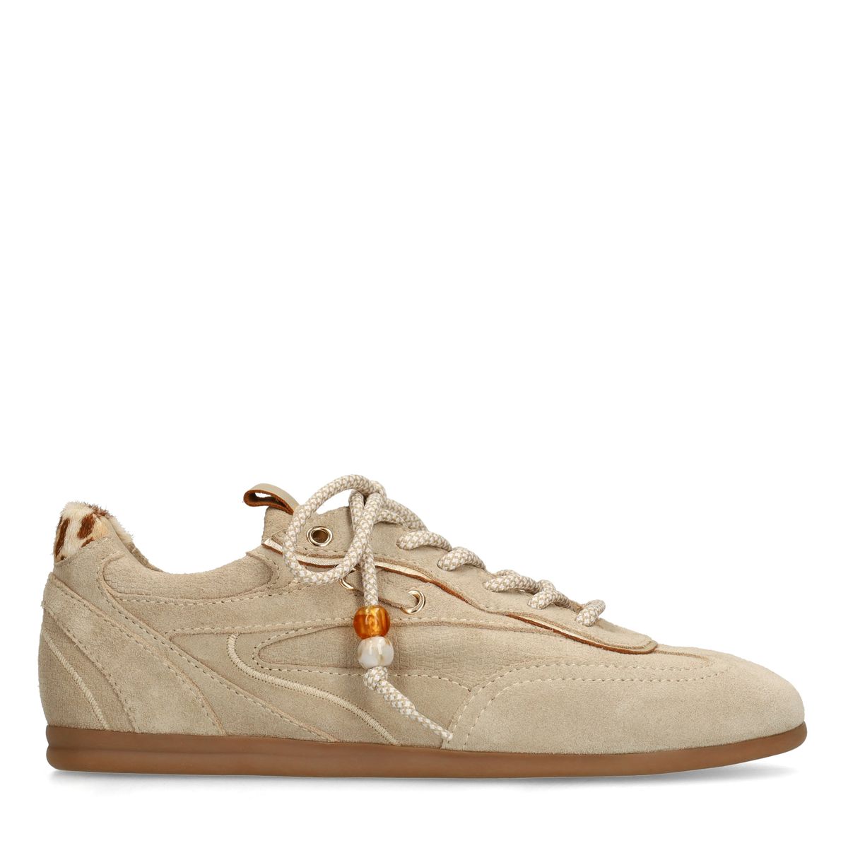 Manfield Beigefarbene Veloursleder-Sneaker