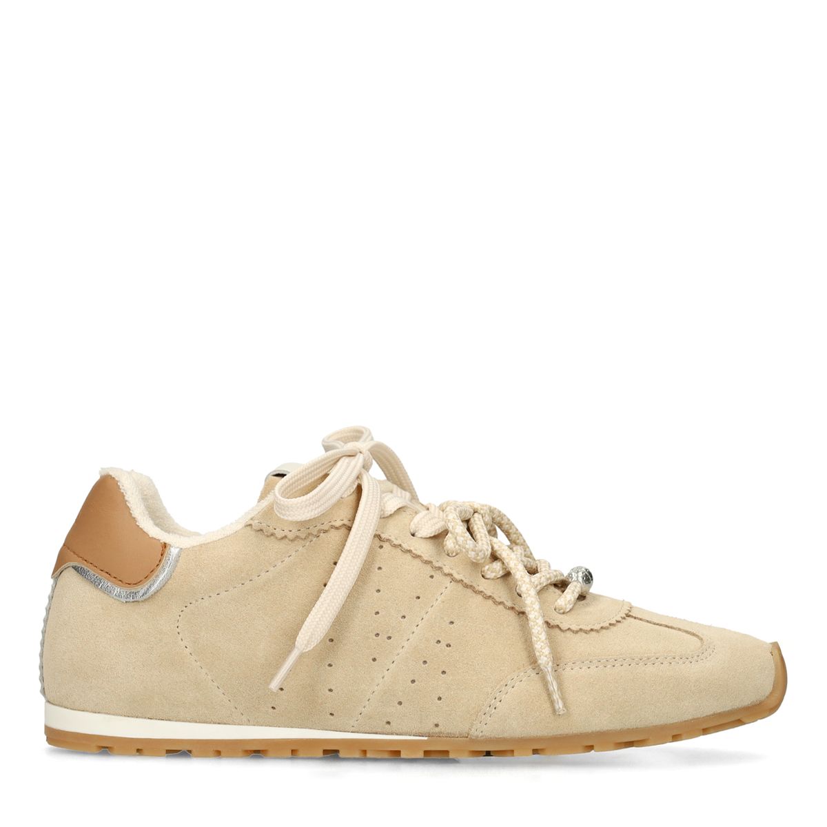 Manfield Beigefarbene Veloursleder-Sneaker Mit Zwei Schnürsenkeln