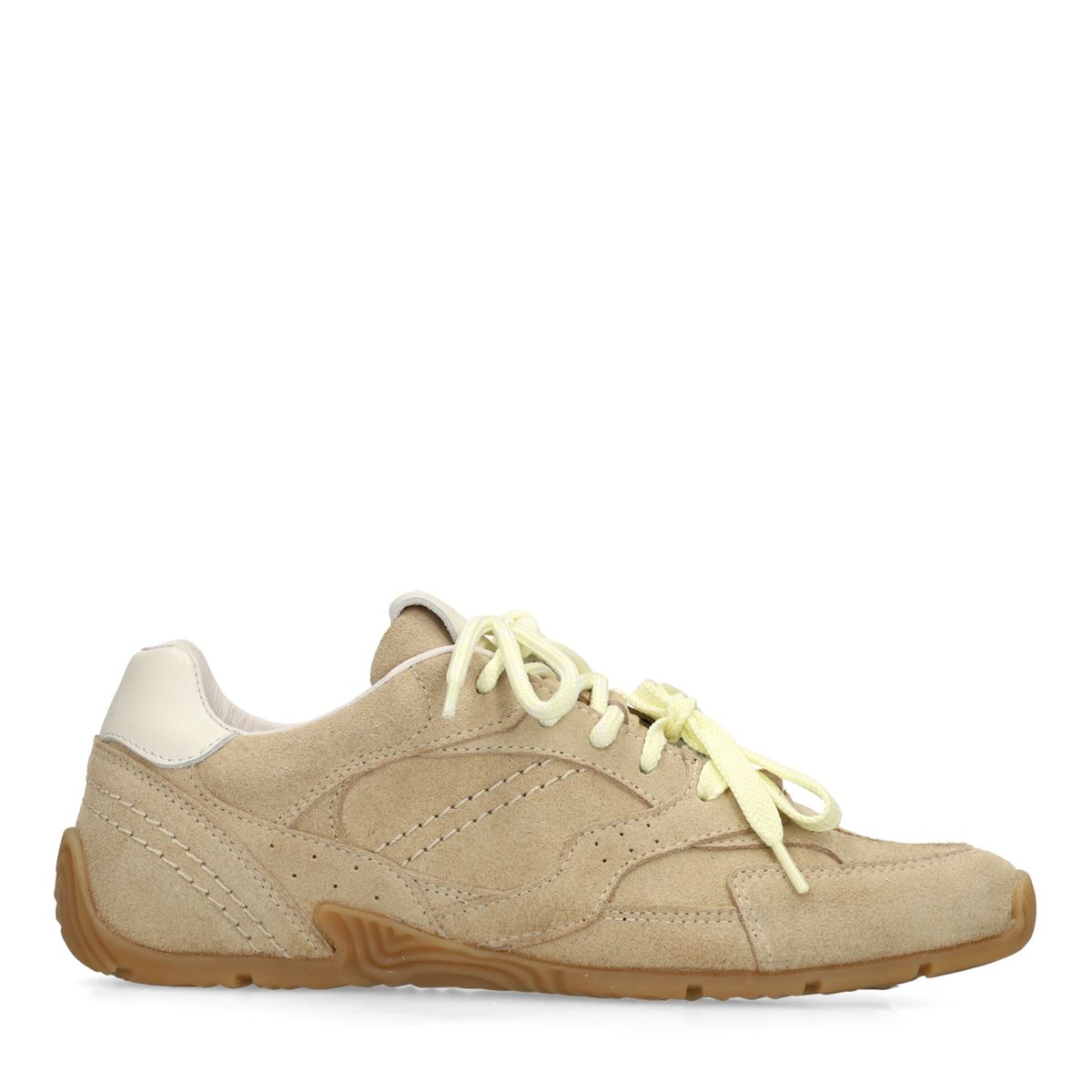 Manfield Beige Suède Sneakers Met Dubbele Vetersluiting