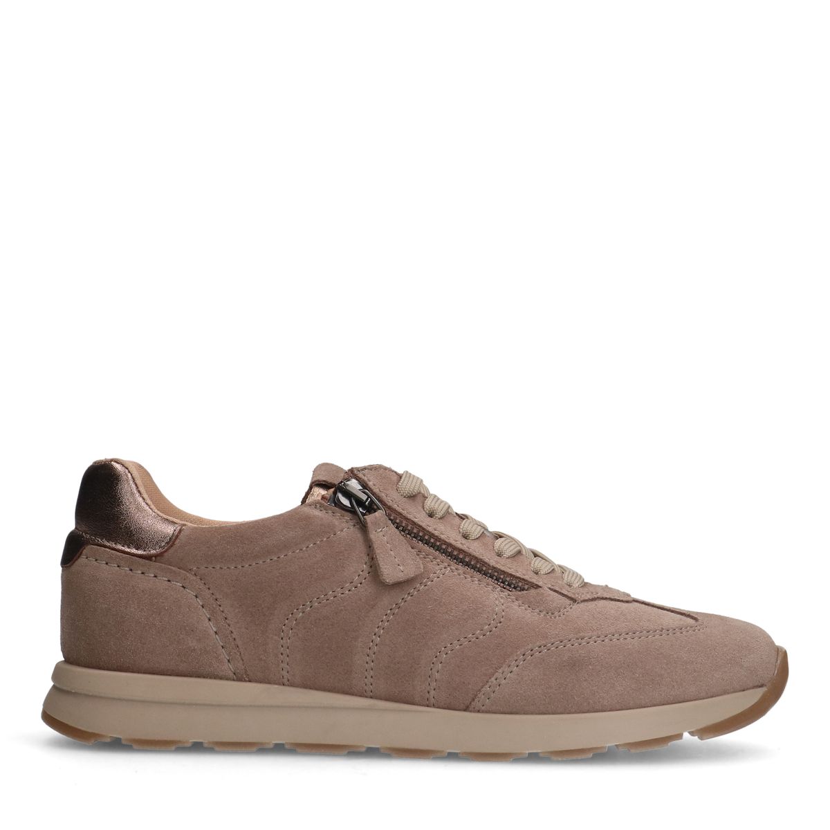 Taupe suède sneakers met rits