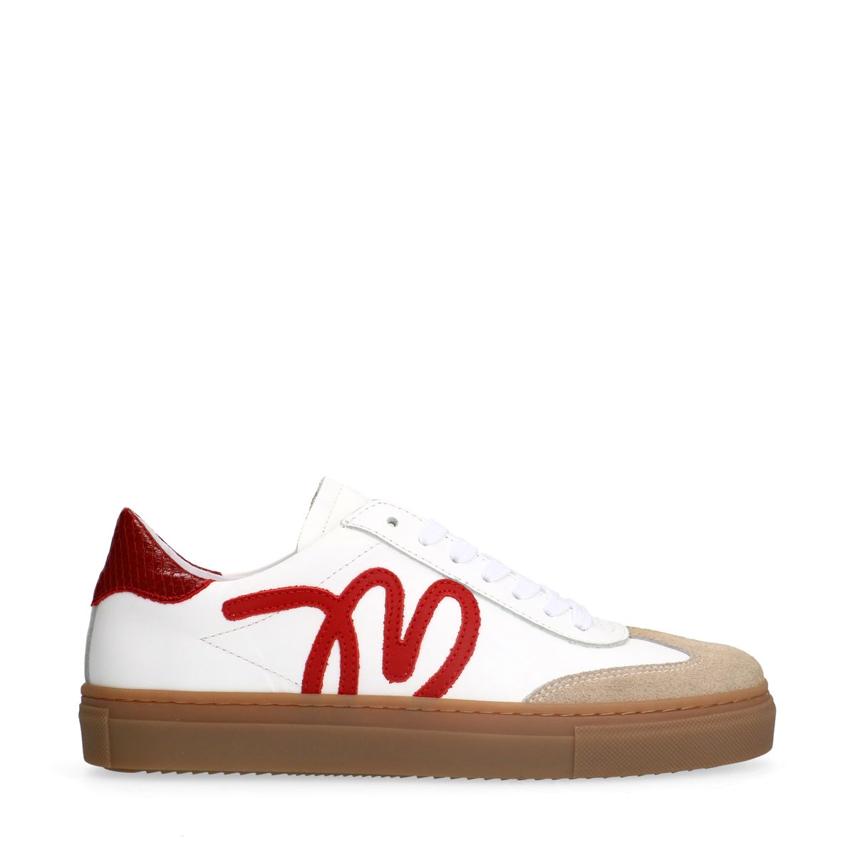 Witte leren sneakers met rode details