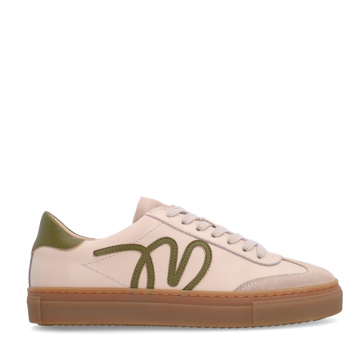 Beige leren sneakers met groene details