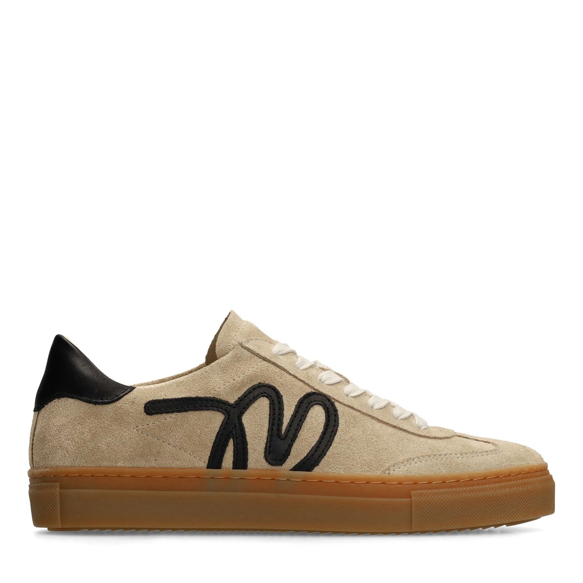 Manfield Taupe Suède Sneakers Met Veters - Maat 40