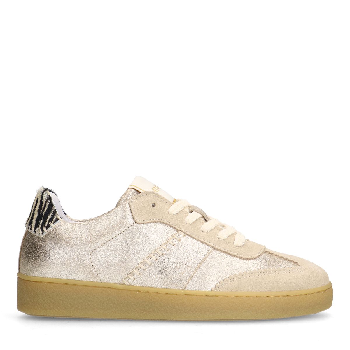 Gouden leren sneakers met zebra details