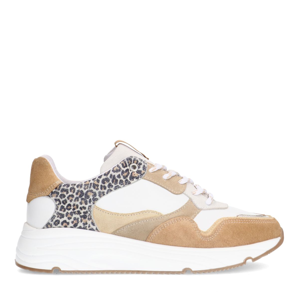 Manfield Weiße Ledersneaker Mit Leoprint-Details