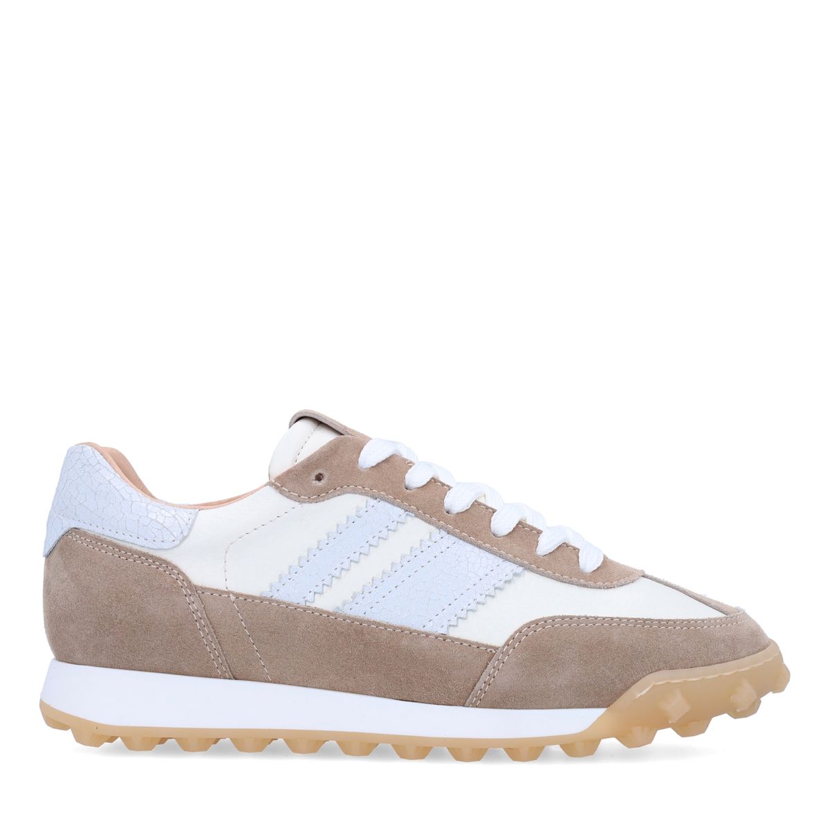 Witte leren sneakers met beige suède details