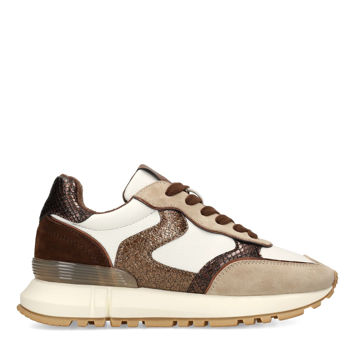 Taupe leren sneakers met suède details
