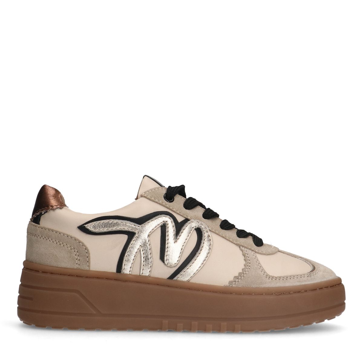 Beige leren sneakers met gouden details