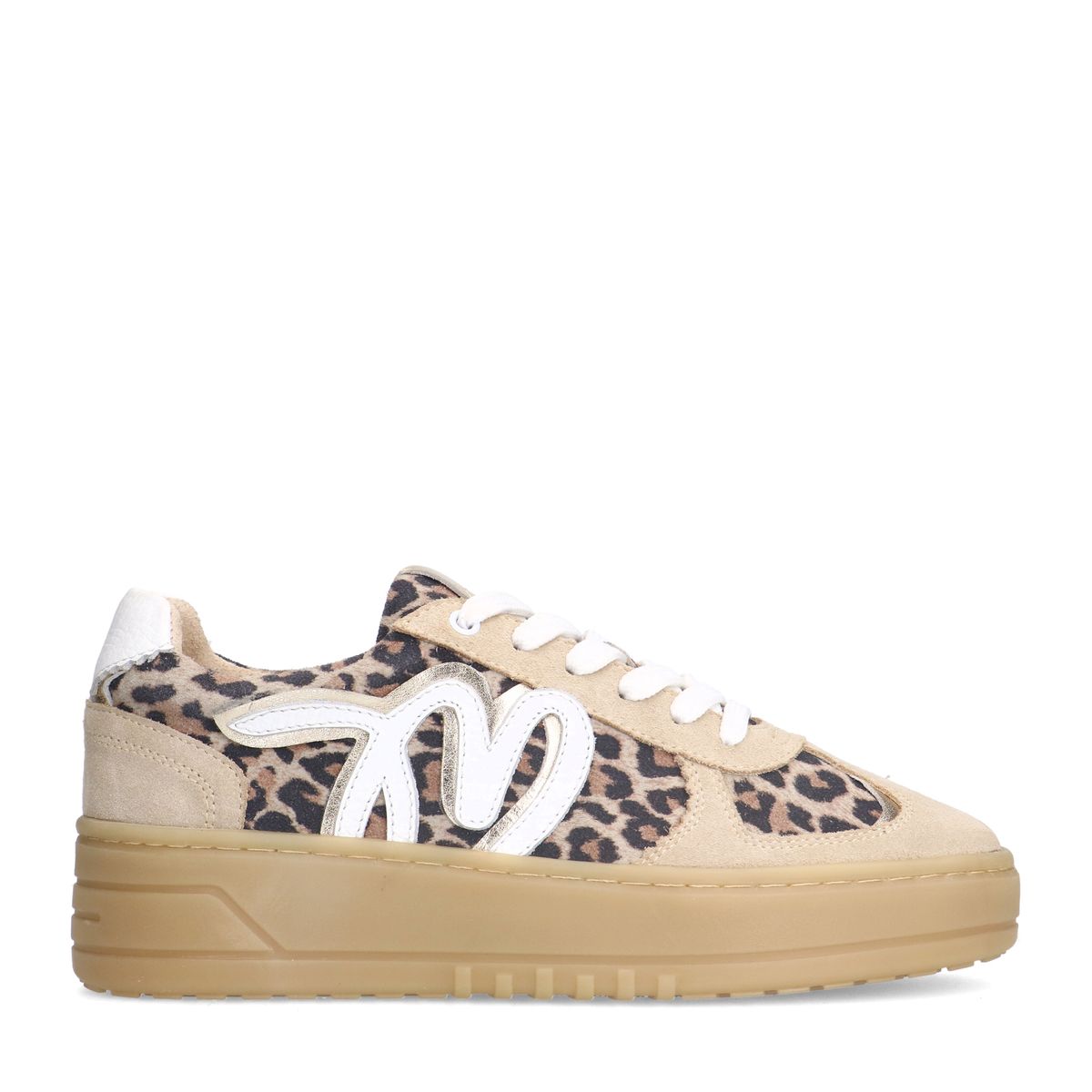 Suède leopard sneakers met details