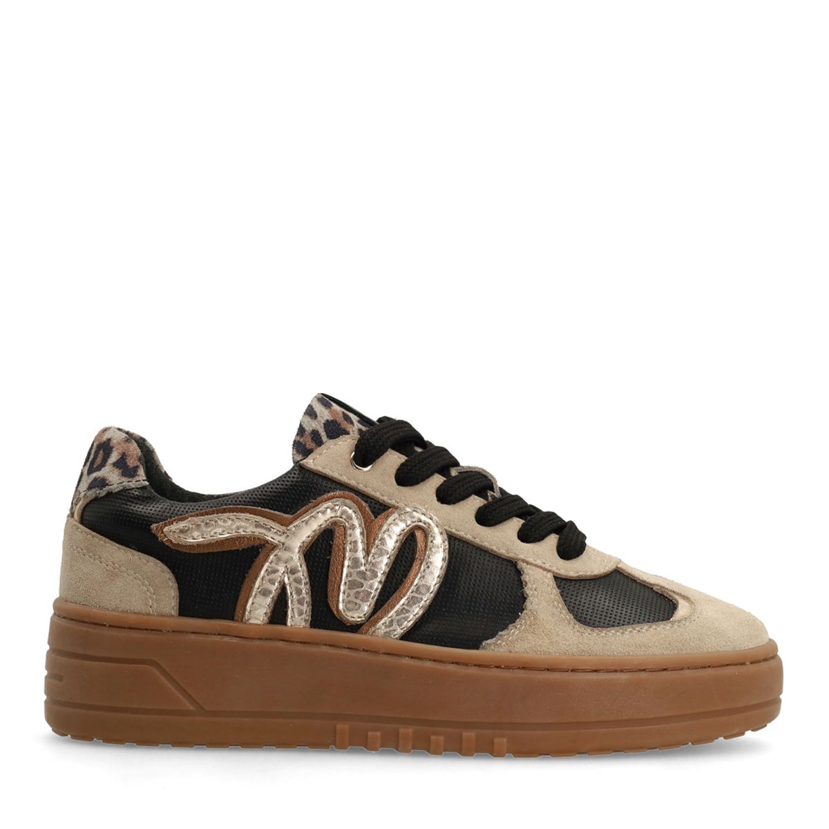 Taupe leren sneakers met details