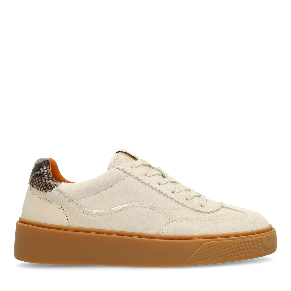 Beige suède sneakers met snake detail