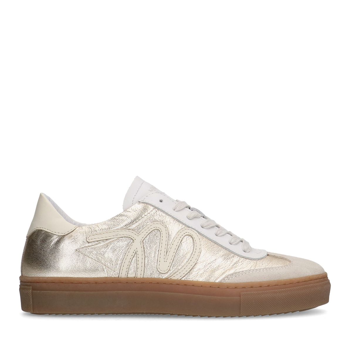 Leren gouden sneakers met suède details