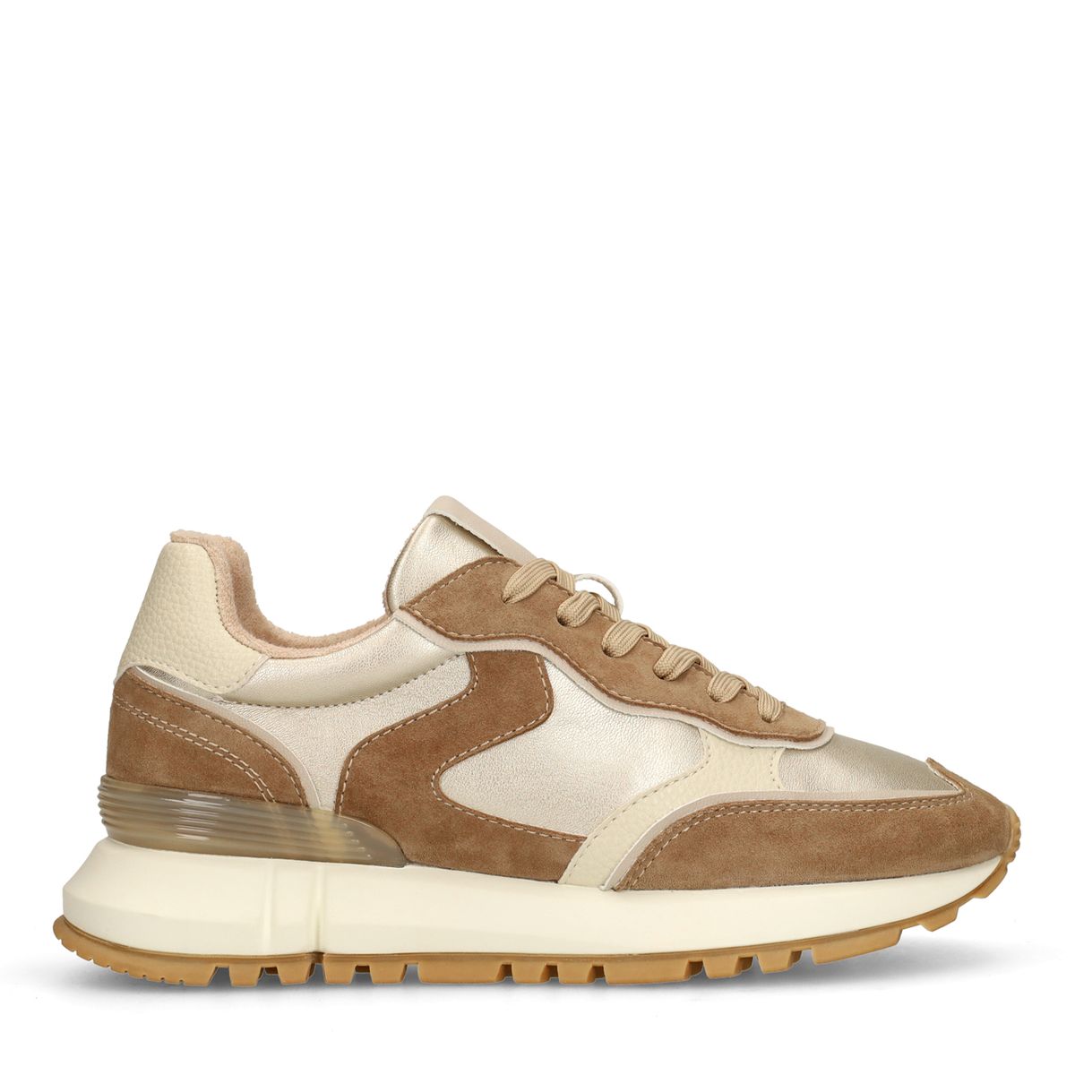 Manfield Goldfarbene Ledersneaker Mit Veloursleder-Details
