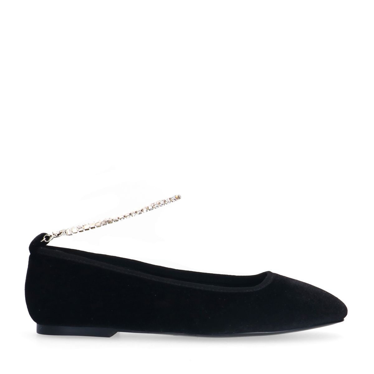 Zwarte velours ballerina's met strass enkelbandje