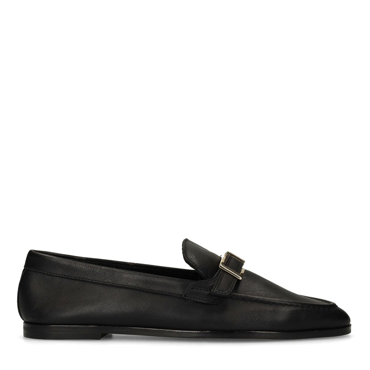 Manfield Schwarze Leder-Loafer Mit Goldfarbenem Detail
