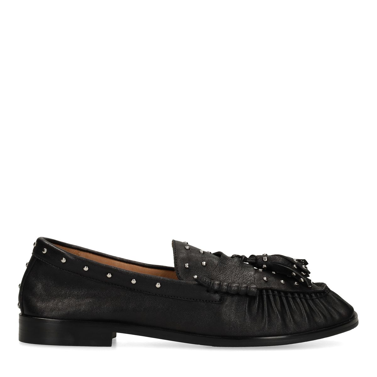 Zwarte leren loafers met zilveren studs