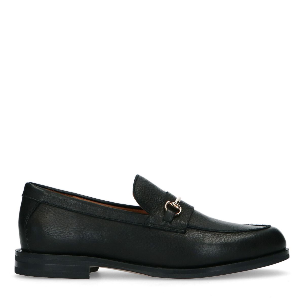 Manfield Schwarze Leder-Loafer Mit Goldenem Detail