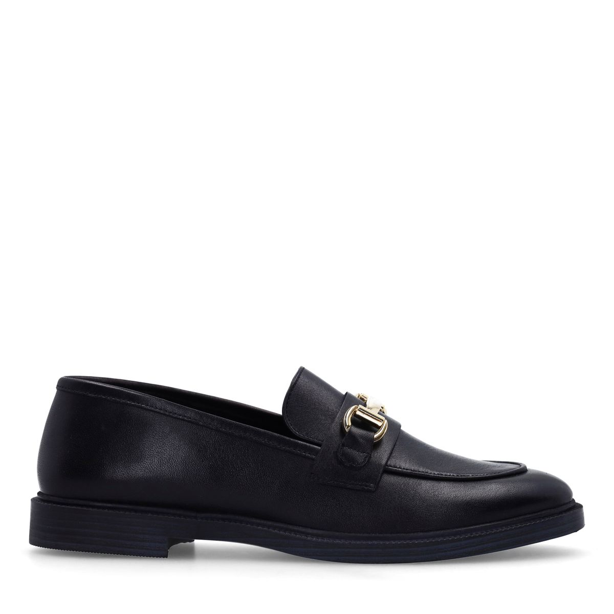 Manfield Schwarze Leder-Loafer Mit Goldfarbenem Detail