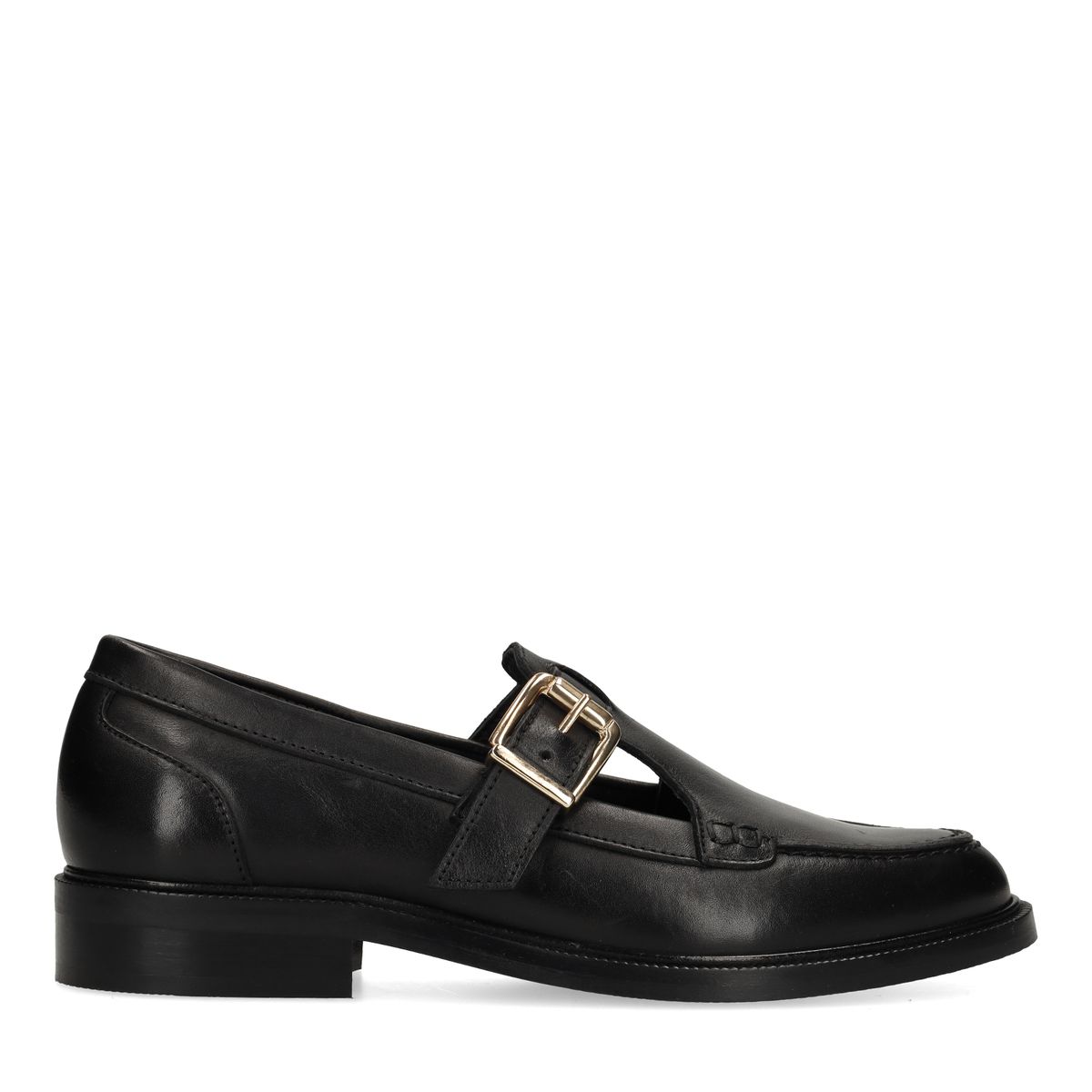 Manfield Schwarze Leder-Loafer Mit Schnalle