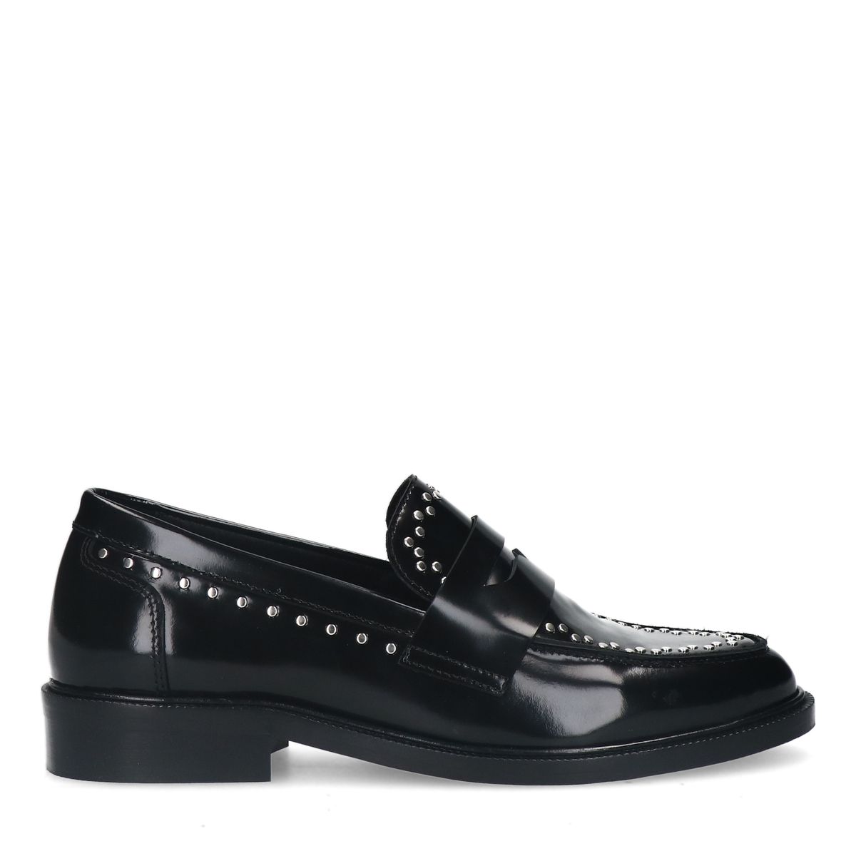 Zwarte leren loafers met zilverkleurige studs
