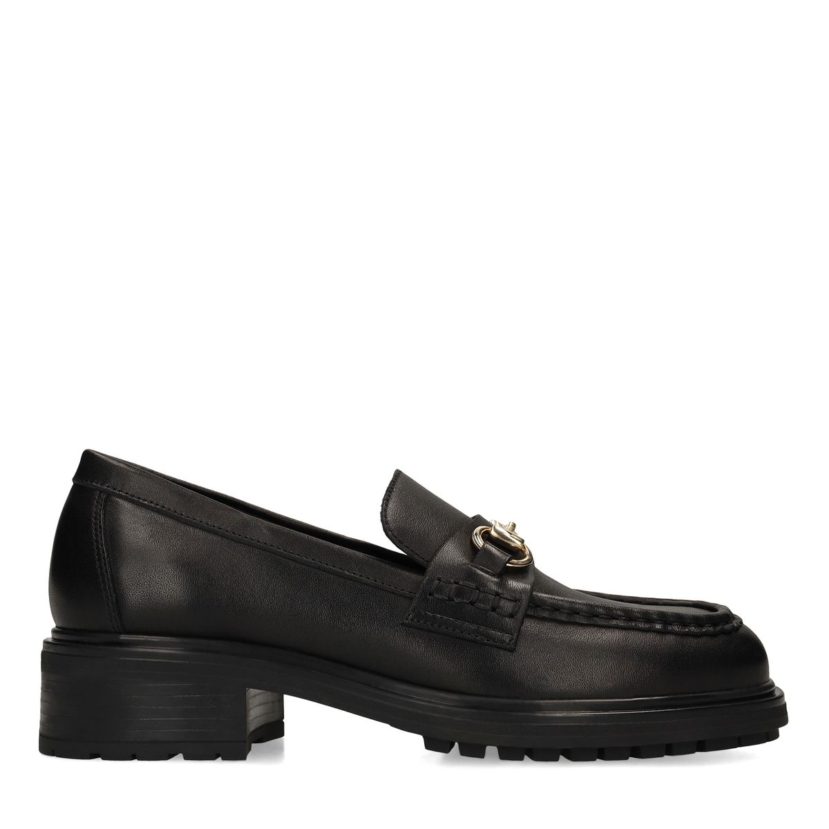 Zwarte leren loafers met gouden chain