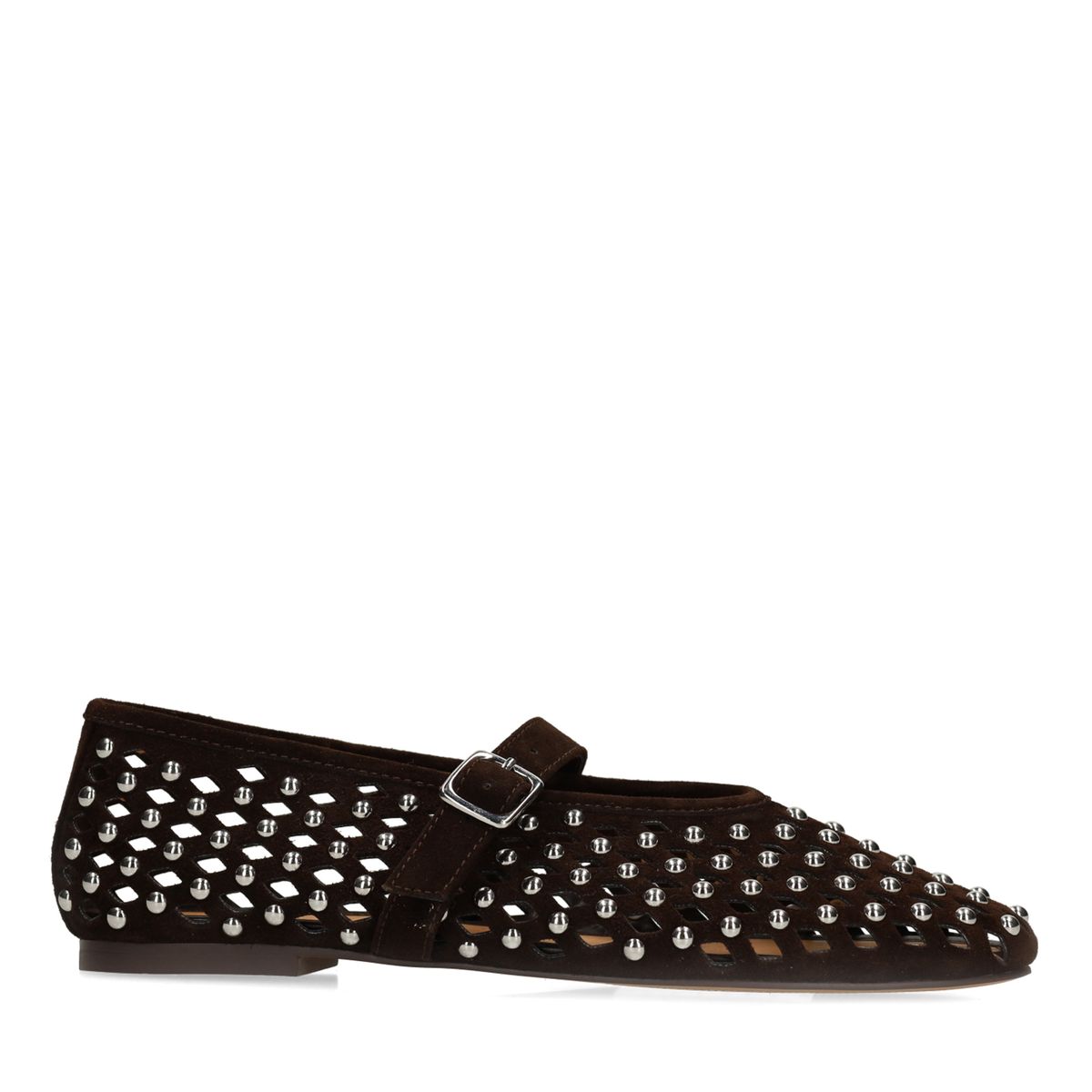 Bruine suède ballerina's met studs