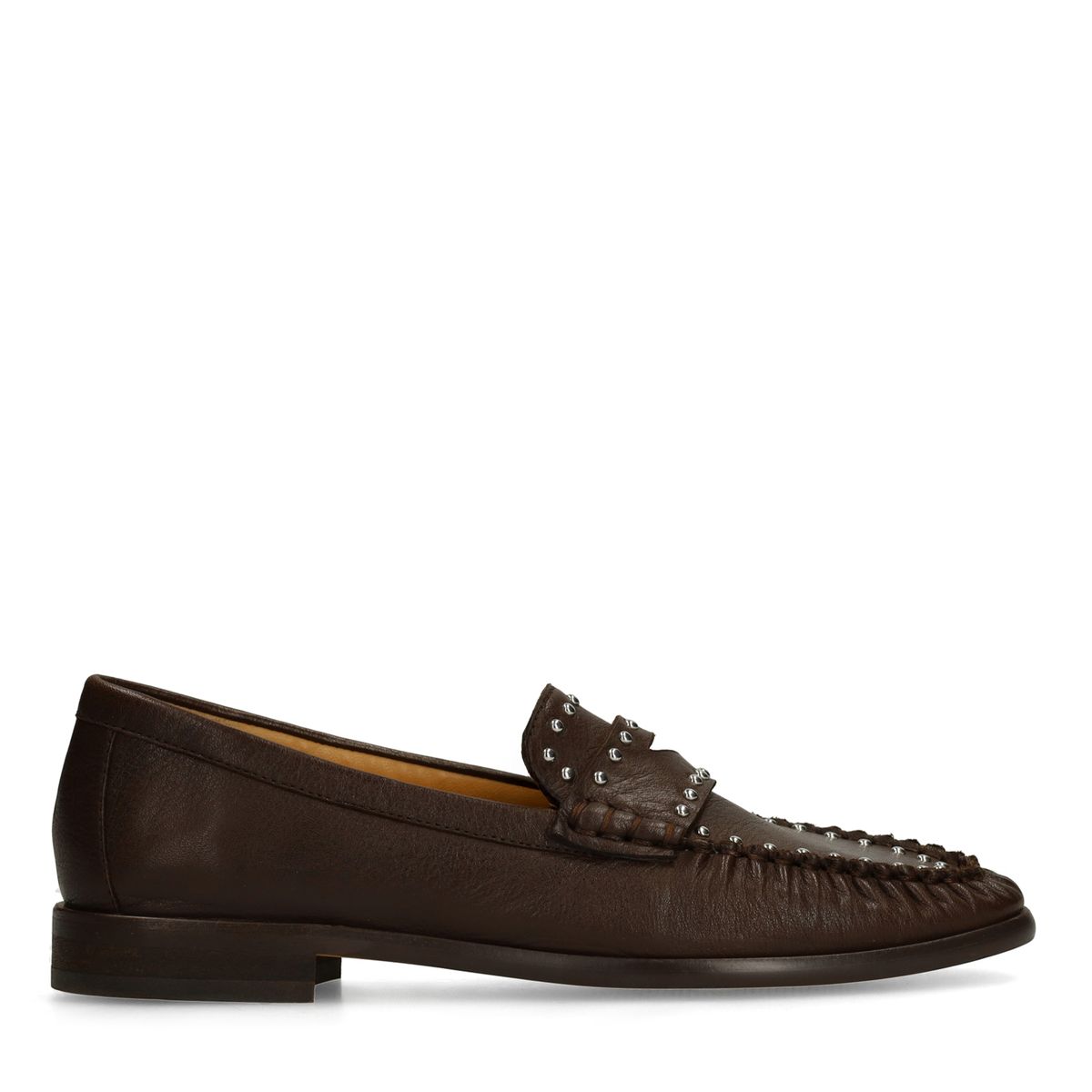 Manfield Braune Leder-Loafer Mit Silberfarbenen Nieten