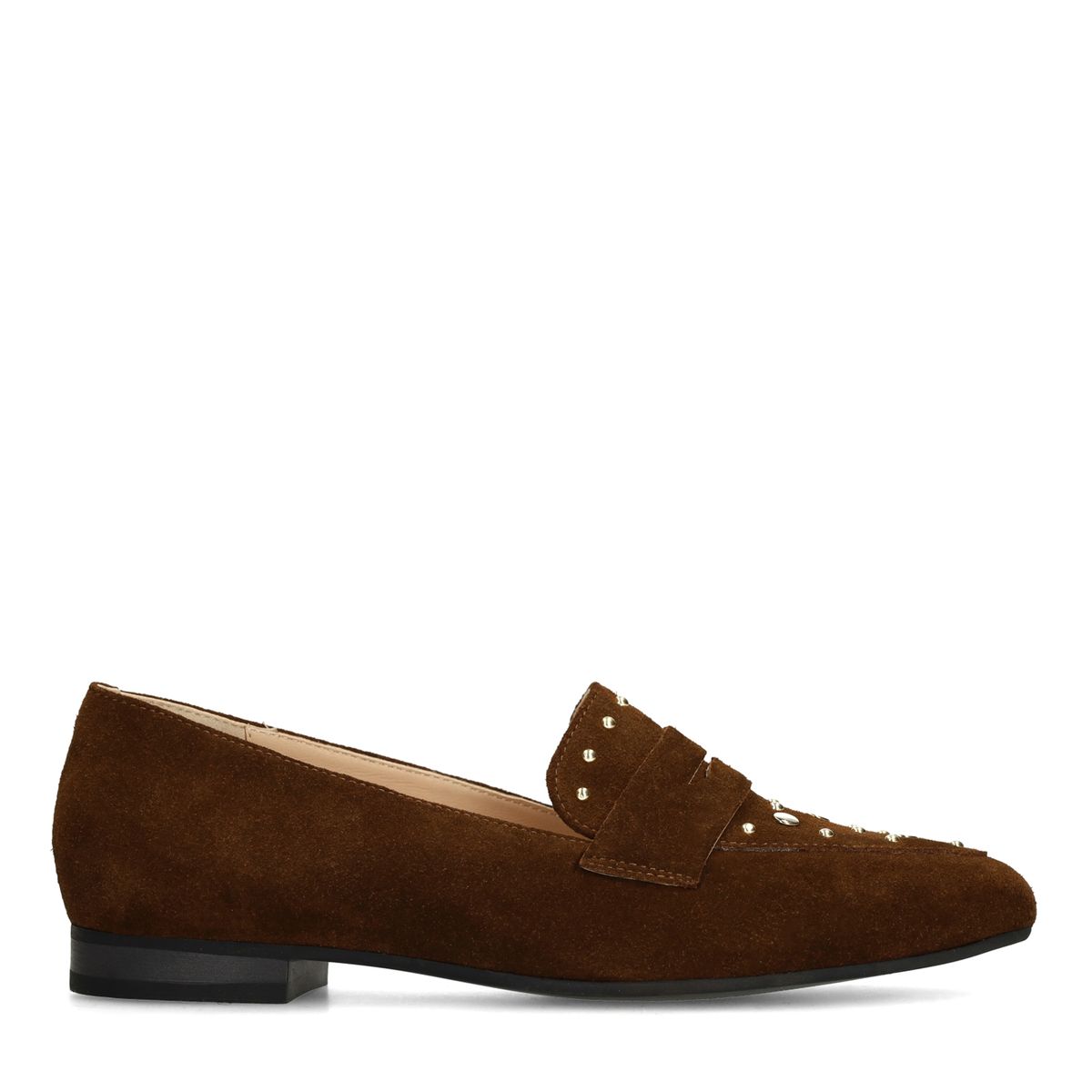 Manfield Dunkelbraune Veloursleder-Loafer Mit Goldfarbenen Nieten