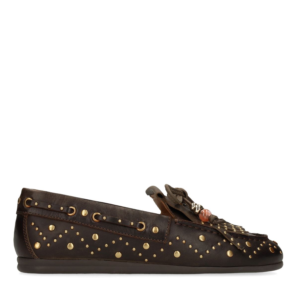 Donkerbruine leren loafers met gouden studs