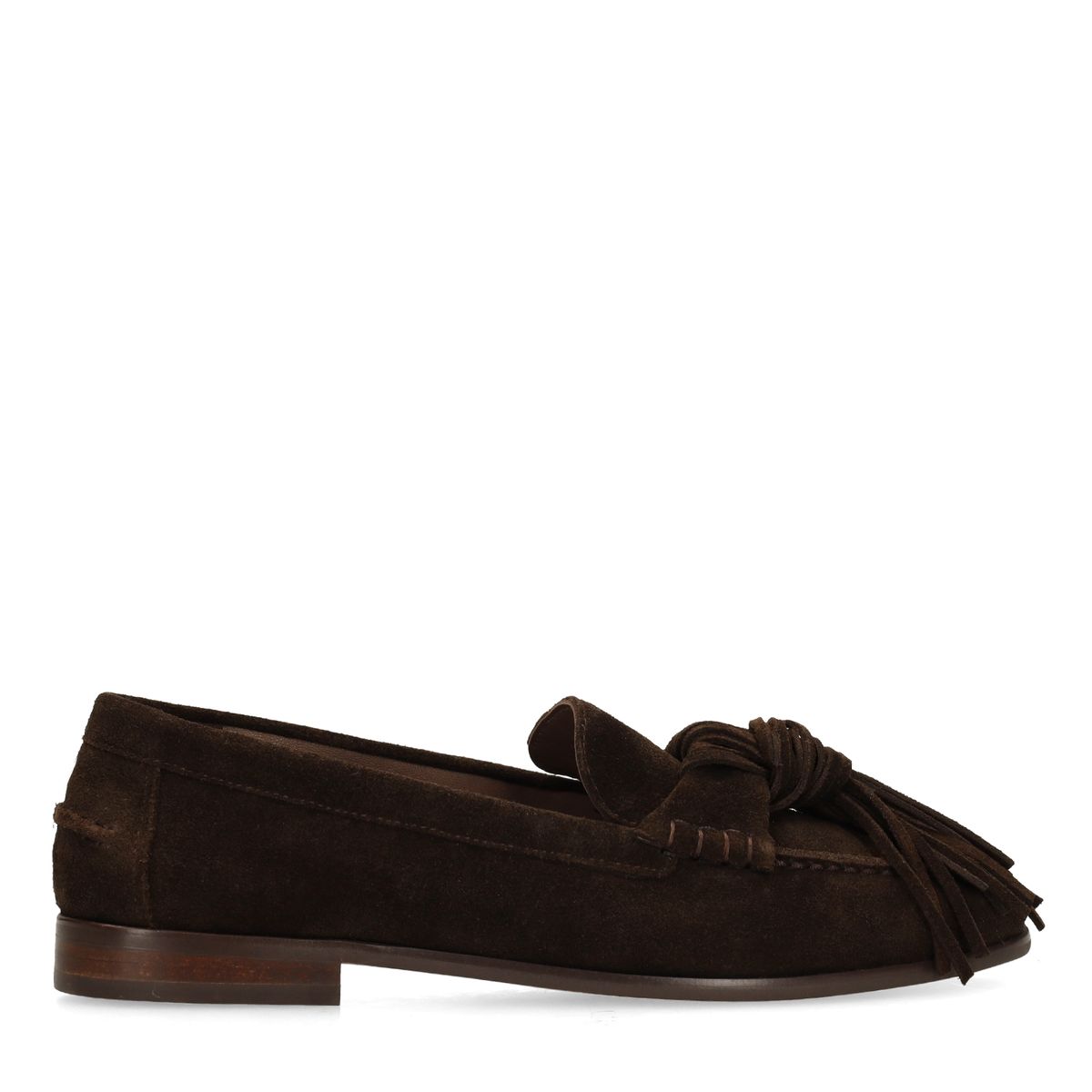 Donkerbruine suède loafers met franjes