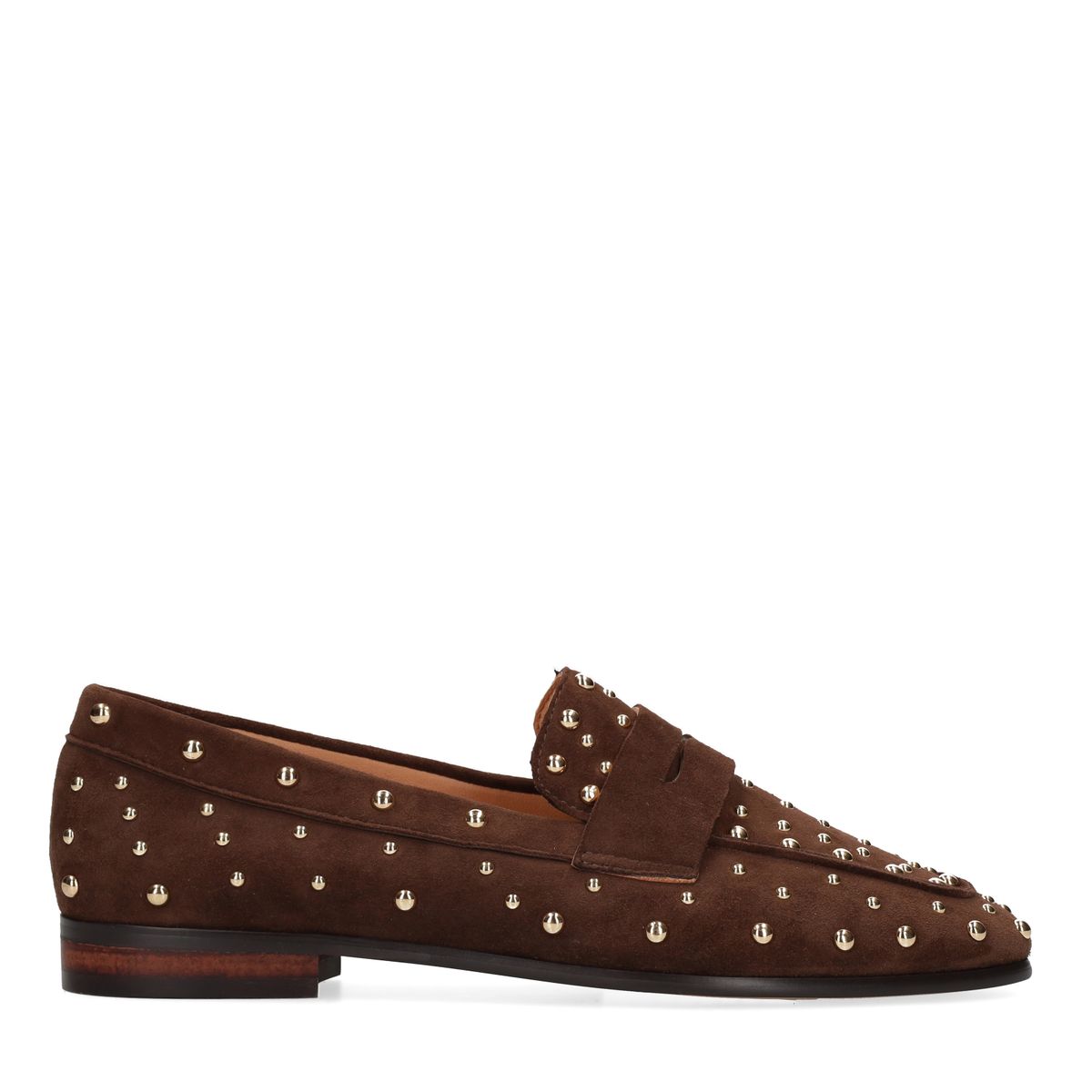 Donkerbruine suède loafers met studs