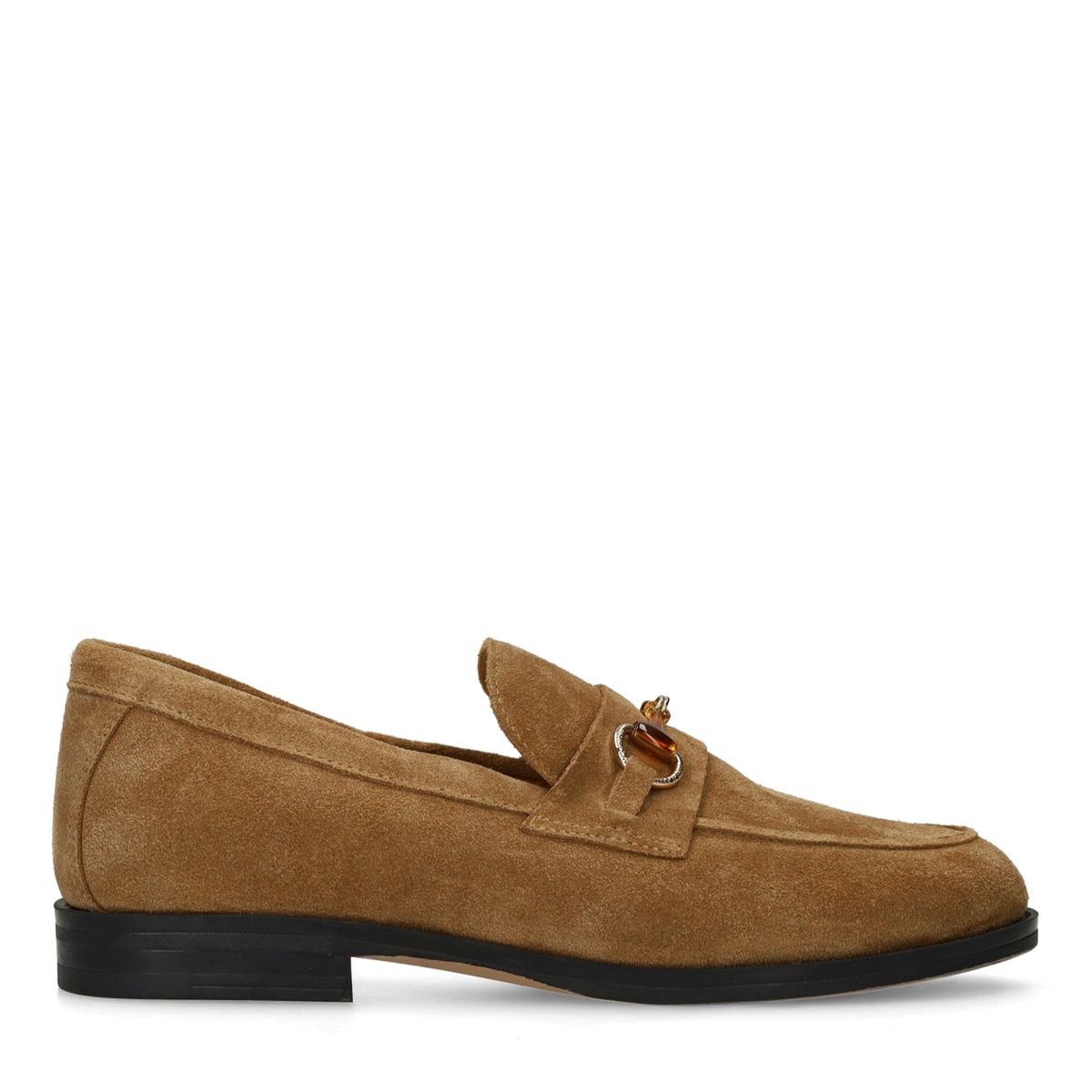 Manfield Braune Veloursleder-Loafer Mit Goldfarbenem Detail