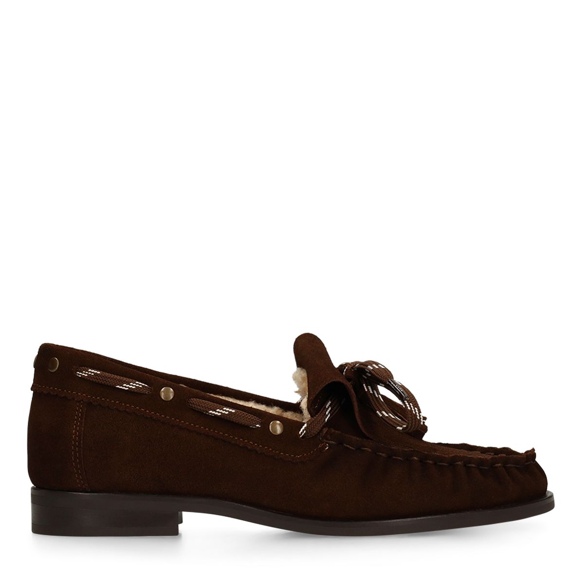 Donkerbruine gevoerde suède loafers