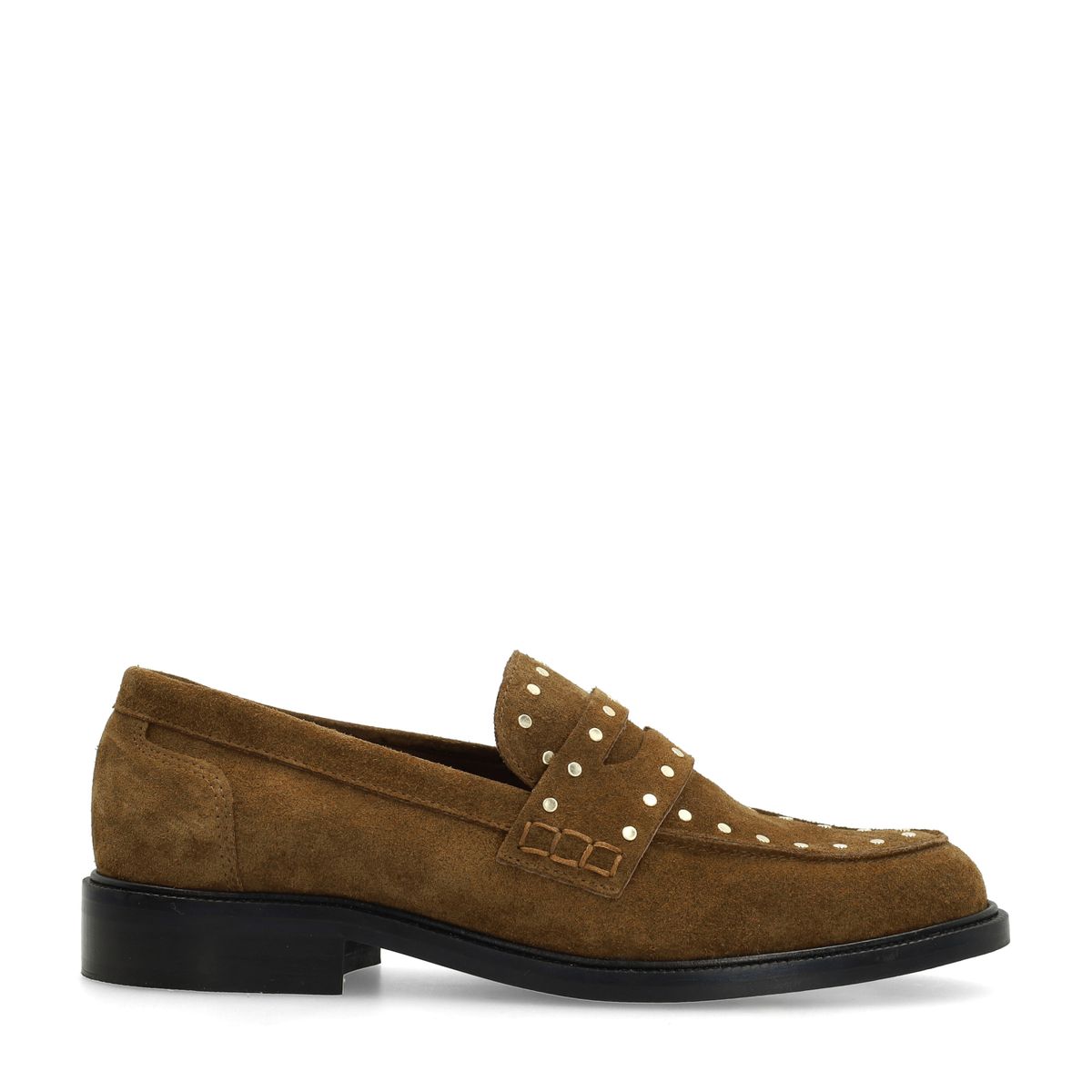 Bruine suède loafers met goudkleurige studs