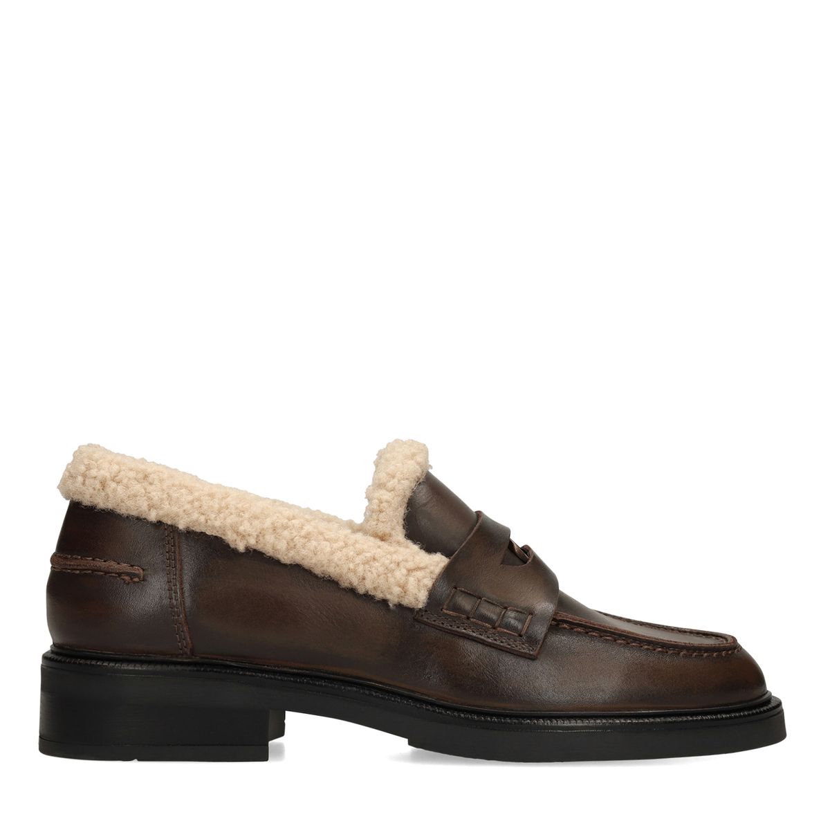 Manfield Bruine Leren Teddy Loafers