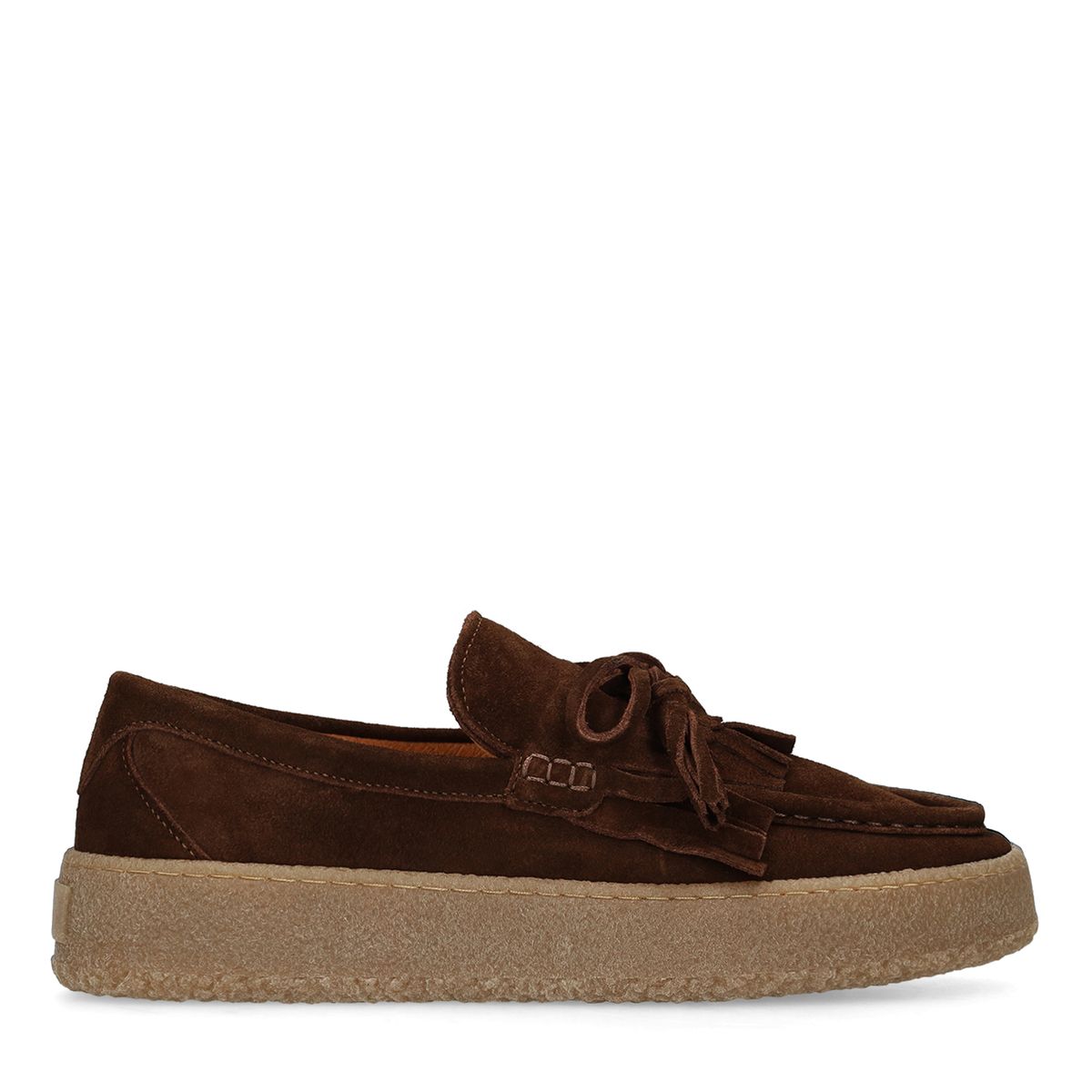 Manfield Bruine Suède Loafers Met Franjes