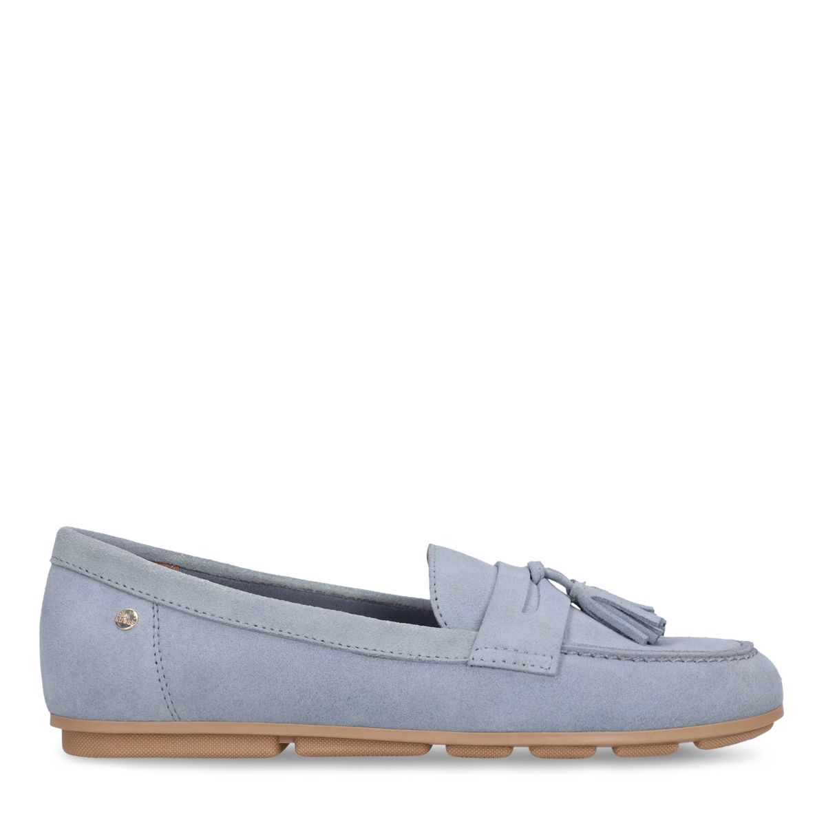 No Stress Blaue Veloursleder-Loafer Mit Fransen