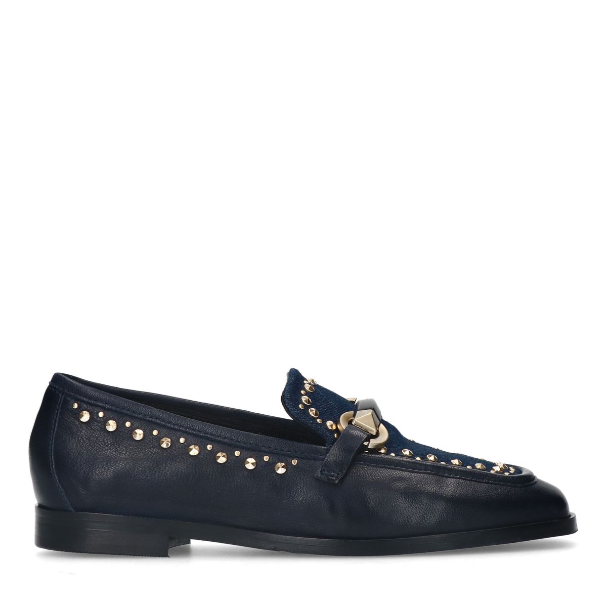 Blauwe leren loafers met details